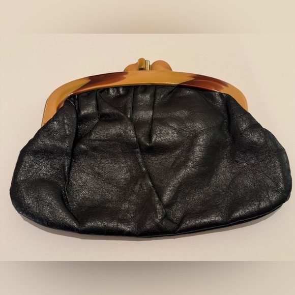 Vintage Black Leather Clutch with Bakelite Handle